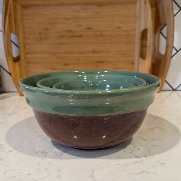 Vintage Red Wing nesting Mixing Bowls Oomph Design, provincial bakeware x3 - Picture 2 of 16